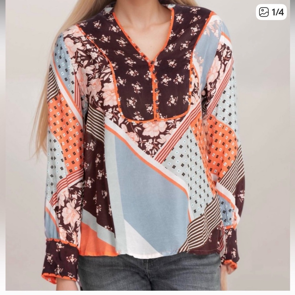 Johnny Was Multicolor Patchwork Blouse - image 1